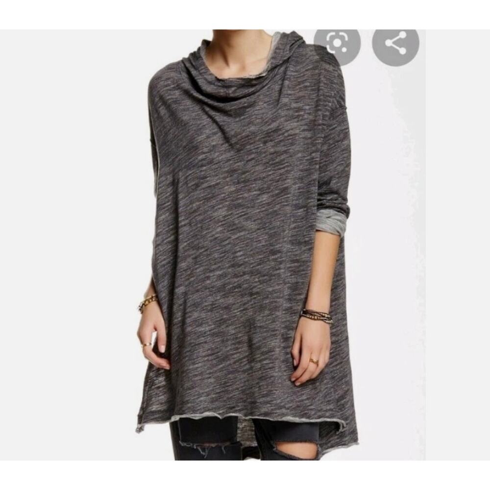 Free People Beach In‎ A Hurry Hoodie Women's Gray Size M/L Open Slit Sweater